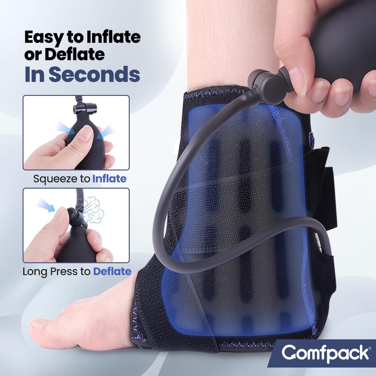 Comfpack Compression Ankle Ice Pack Wrap for Sprain & Fracture, Black