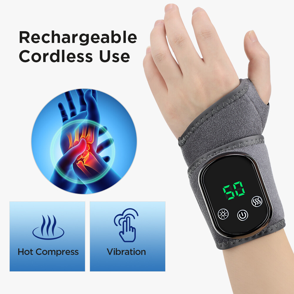 Rechargeable Heated Wrist Vibration Massage Wristband Relieve Hand Pain Work Use