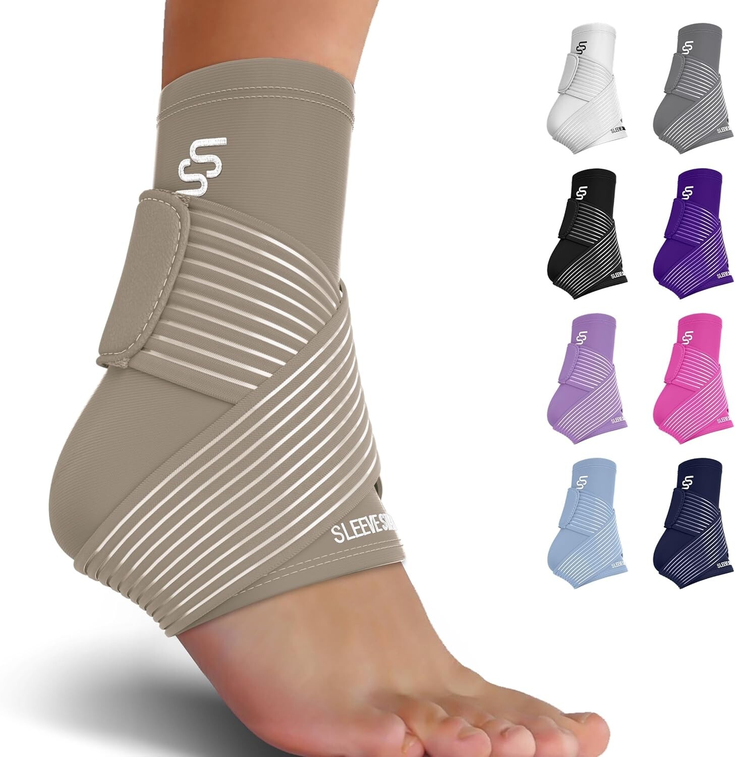 Ankle Compression Sleeve with Adjustable Strap for Sprain & Plantar Fasciitis