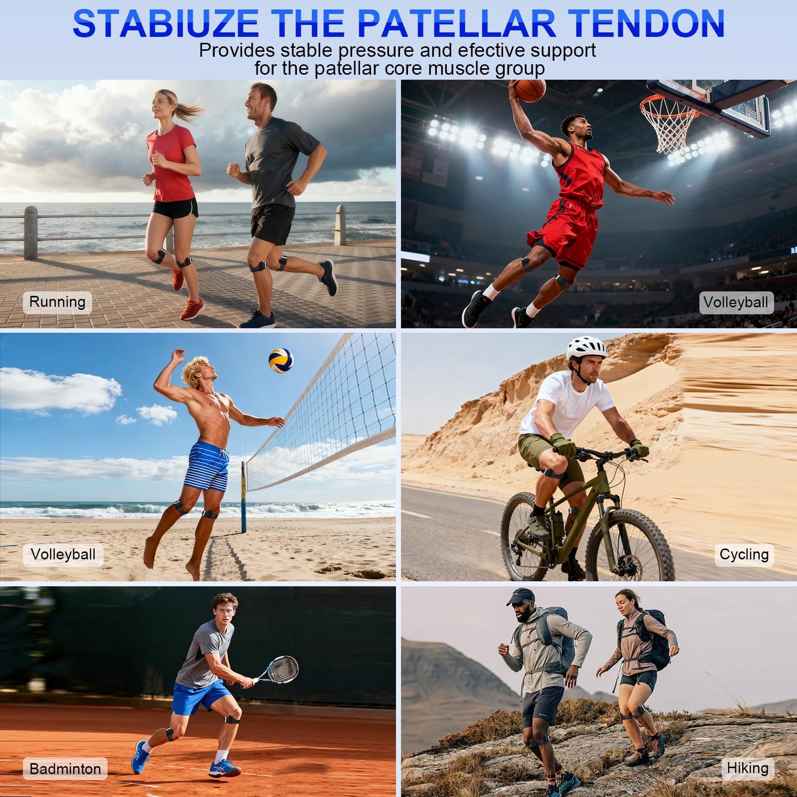 Silicone Patellar Tendon Support Strap 2 Pack, Adjustable Non-Slip Patella Ba…
