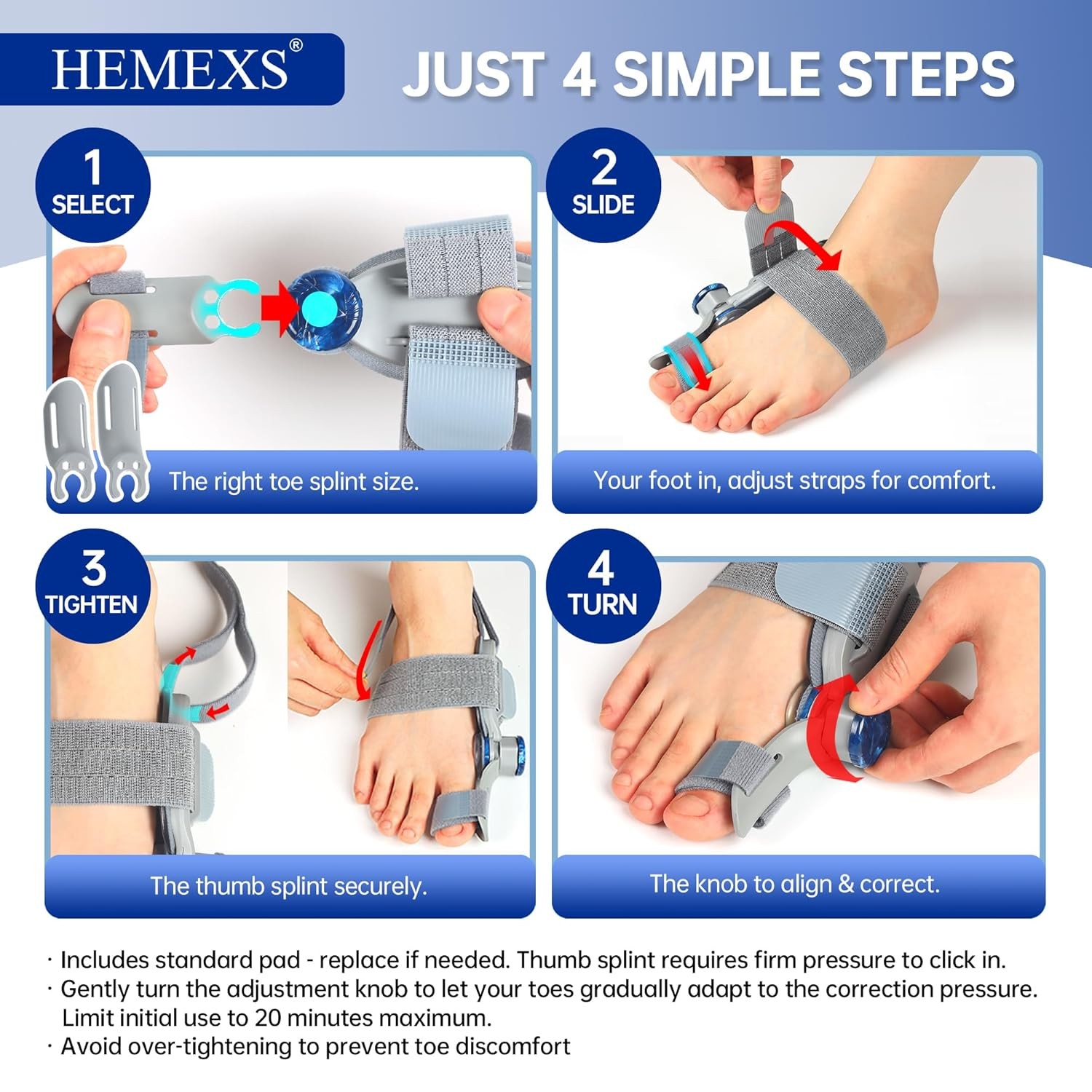 Bunion Corrector for Women & Men – Adjustable Big Toe Splint Gray-1PACK
