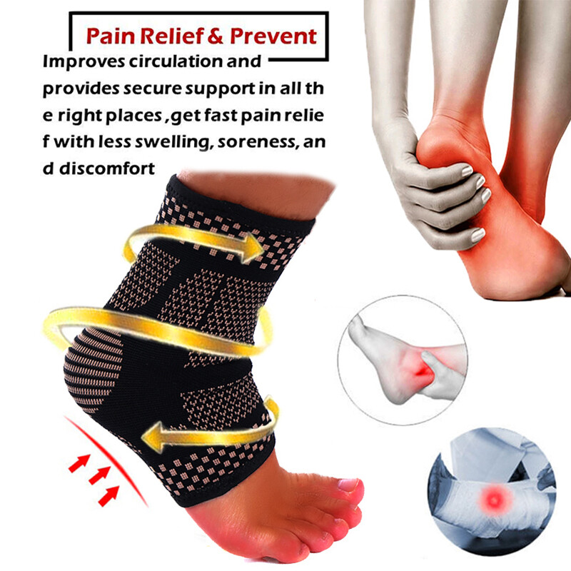 Copper Ankle Support Brace Compression Sleeve Foot Pain Relief Sprain Sport
