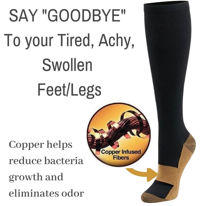 3 Pairs Copper Compression Socks 20-30mmHg Energy Support Recover Fit Knee High