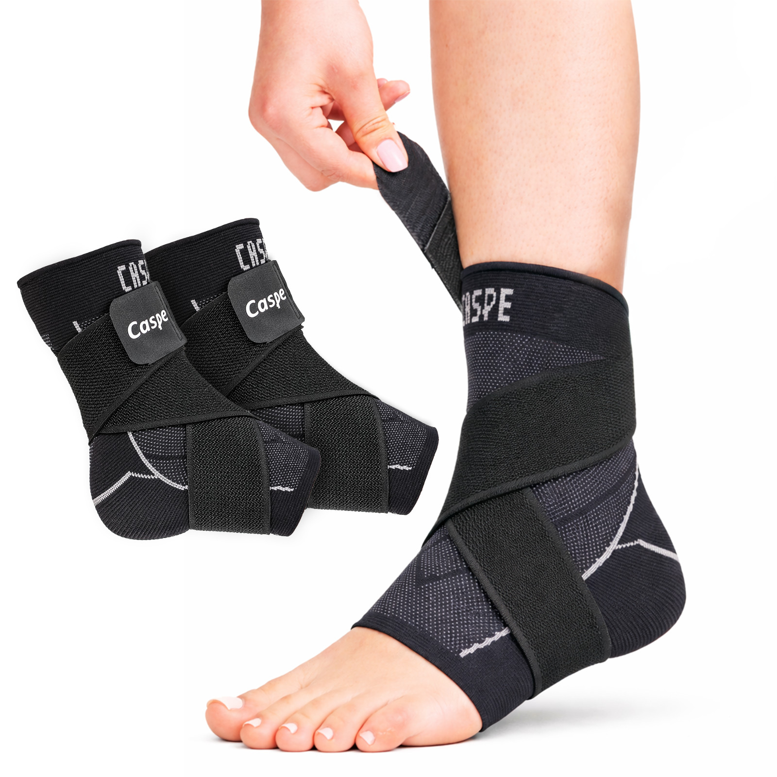 Caspe 2X Ankle Brace Support Compression Sleeve Fasciitis Pain Relief Foot Wrap