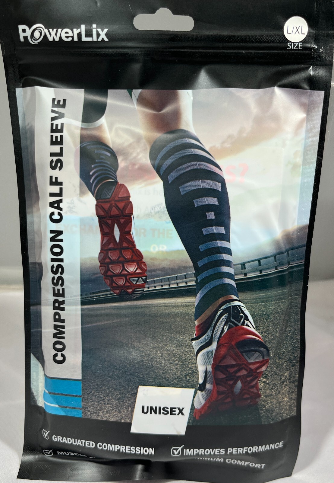 PowerLix Compression Calf Sleeve – Unisex – 1 Pair – BLACK – Large/Extra Large