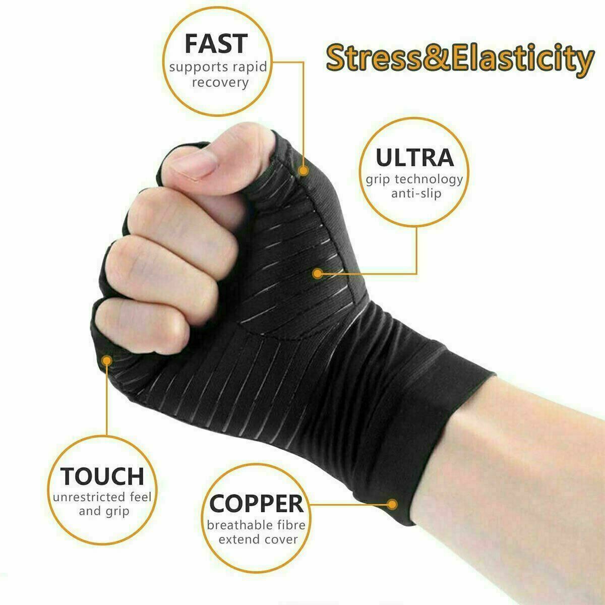 Copper Arthritis Compression Gloves Hand Support Joint Carpal Tunnel Pain Relief