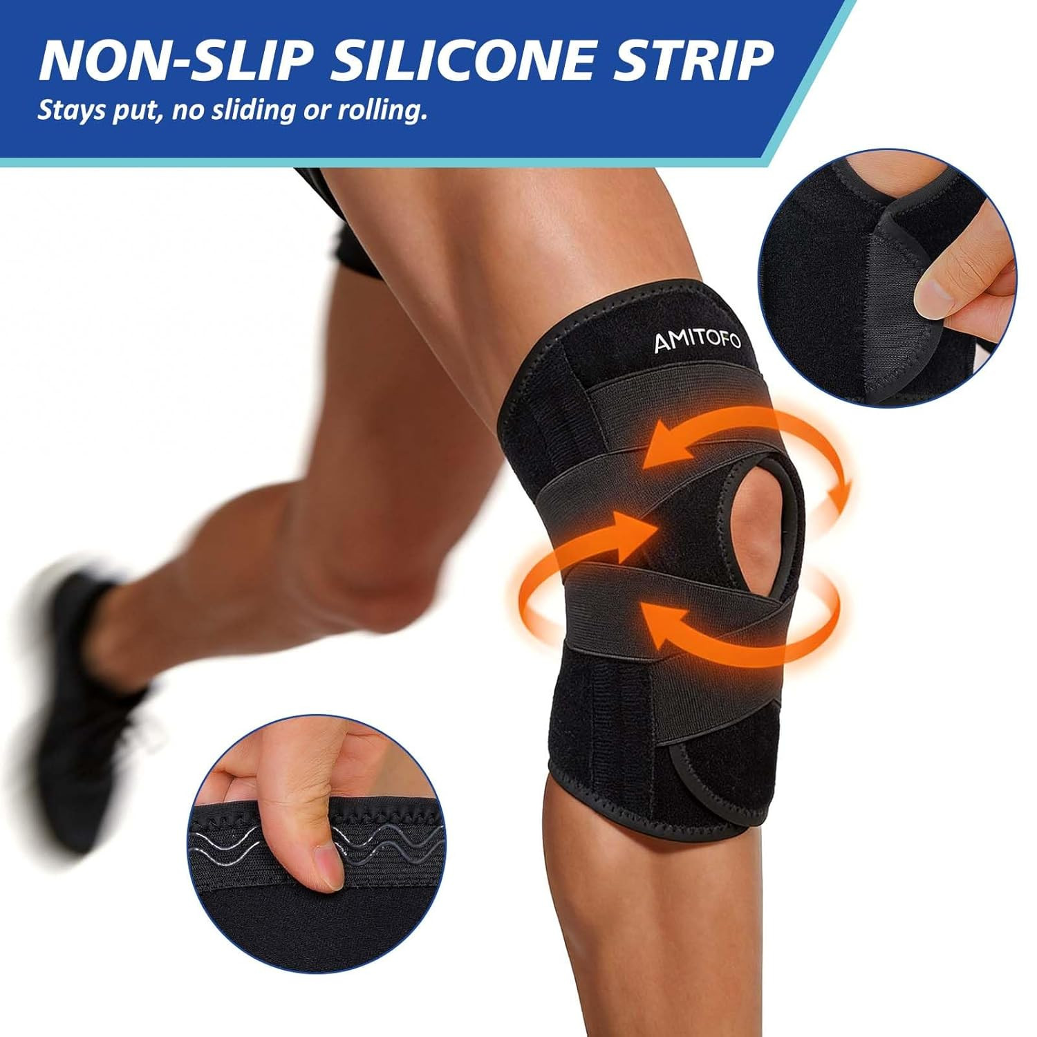 Knee Brace for Meniscus Tear, Spring Stabilizers for ACL MCL, Black | Patella Ge