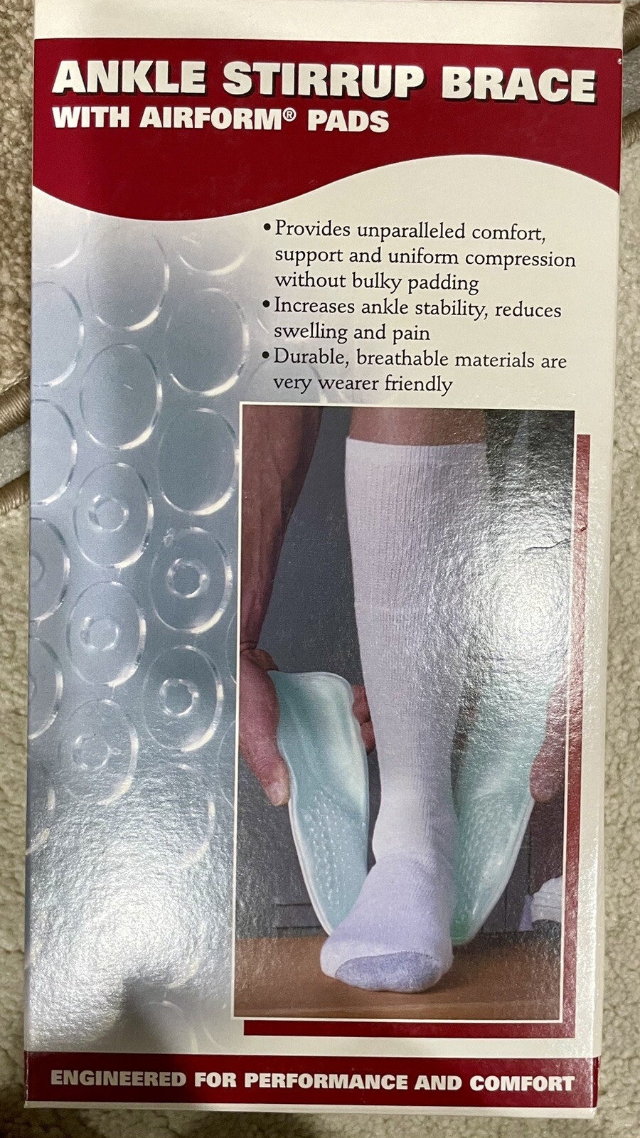 New OTC Ankle Brace, Stirrup Style, Airform Pads, Adult (Left Legs)