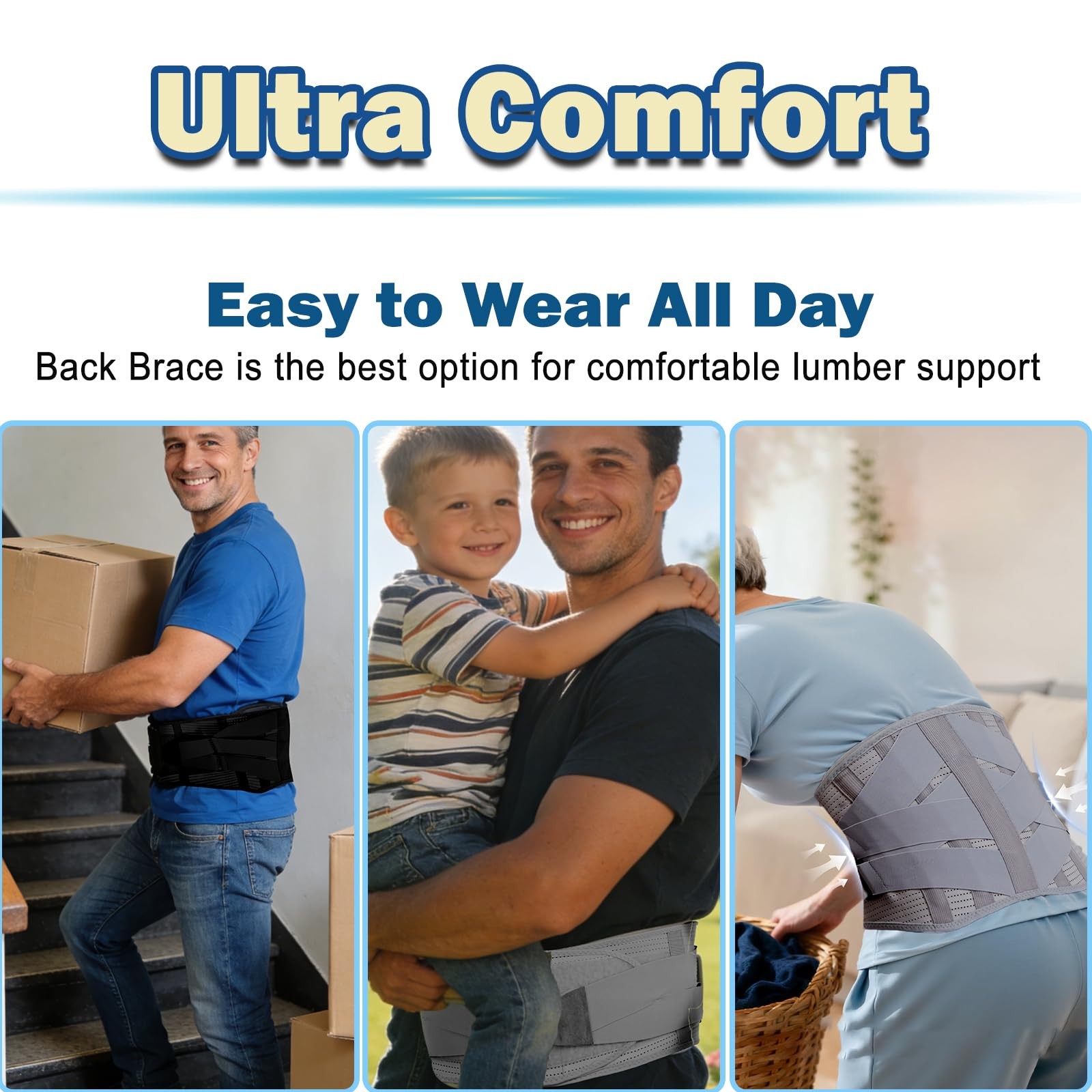 Buteoutzzl Back Brace for Lower Pain Relief with Bionic Large, Gray