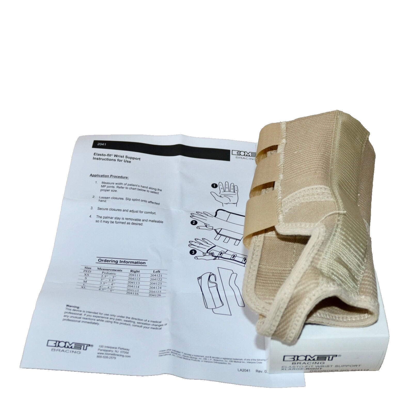 Biomet Bracing Elasto Fit Wrist Support ~ Adult Right XLarge ~ Beige #204116 NEW