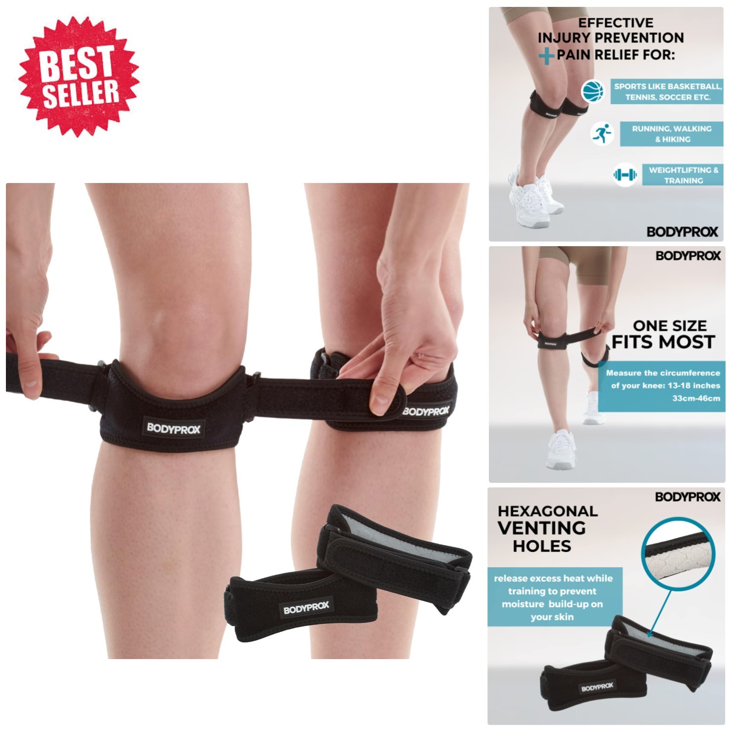 High-Quality Patellar Knee Strap 2 Pack: Relief for Tennis, Running & More