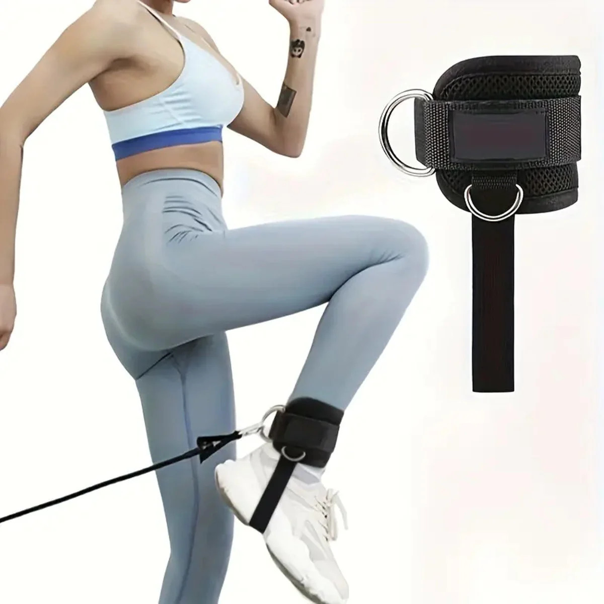 Comfortable Fitness Ankle Straps with D, Adjustable Breathable for Gym (Black)