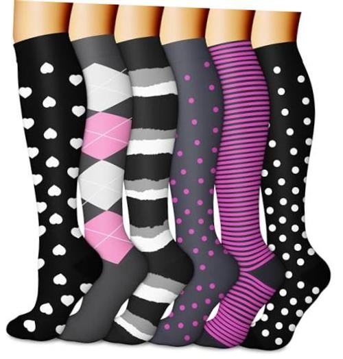 6 Pairs-Compression Socks Large-X-Large 01 Black/Black/Black/Black/Pink/Grey