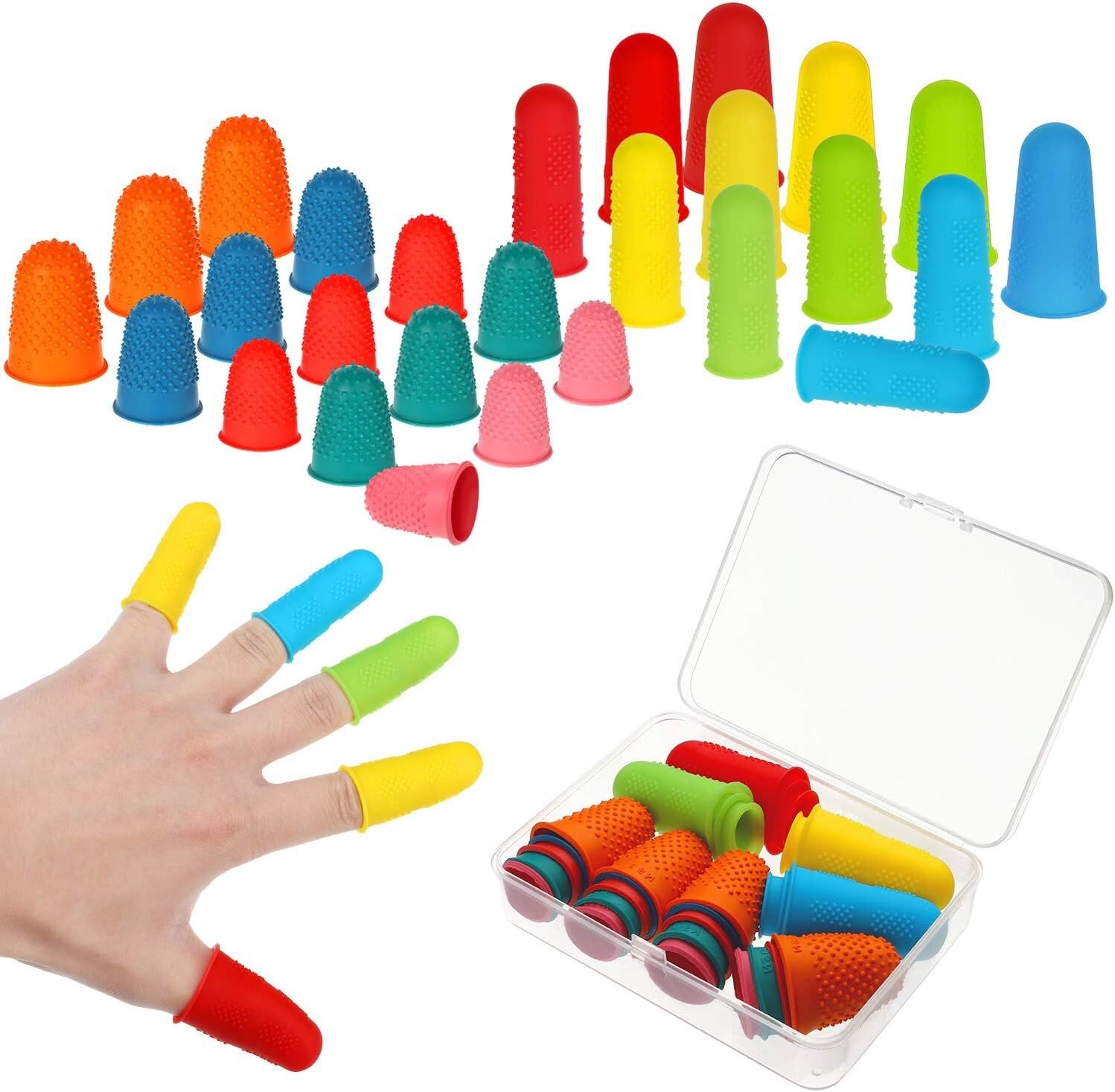Colorful Finger Tip Covers Assorted Sizes for Crafting and Office Tasks