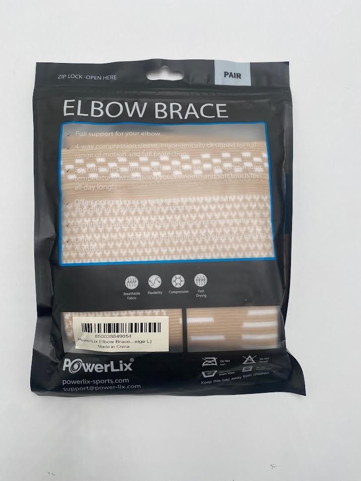PowerLix Elbow Brace Compression Support Sleeve Pair Large Beige