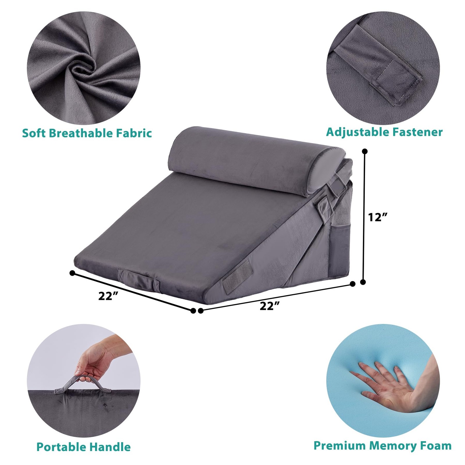 Bedluxe 3Pcs Orthopedic Bed Adjustable 9&12 Inch + 1 Head Pillow, Velvet
