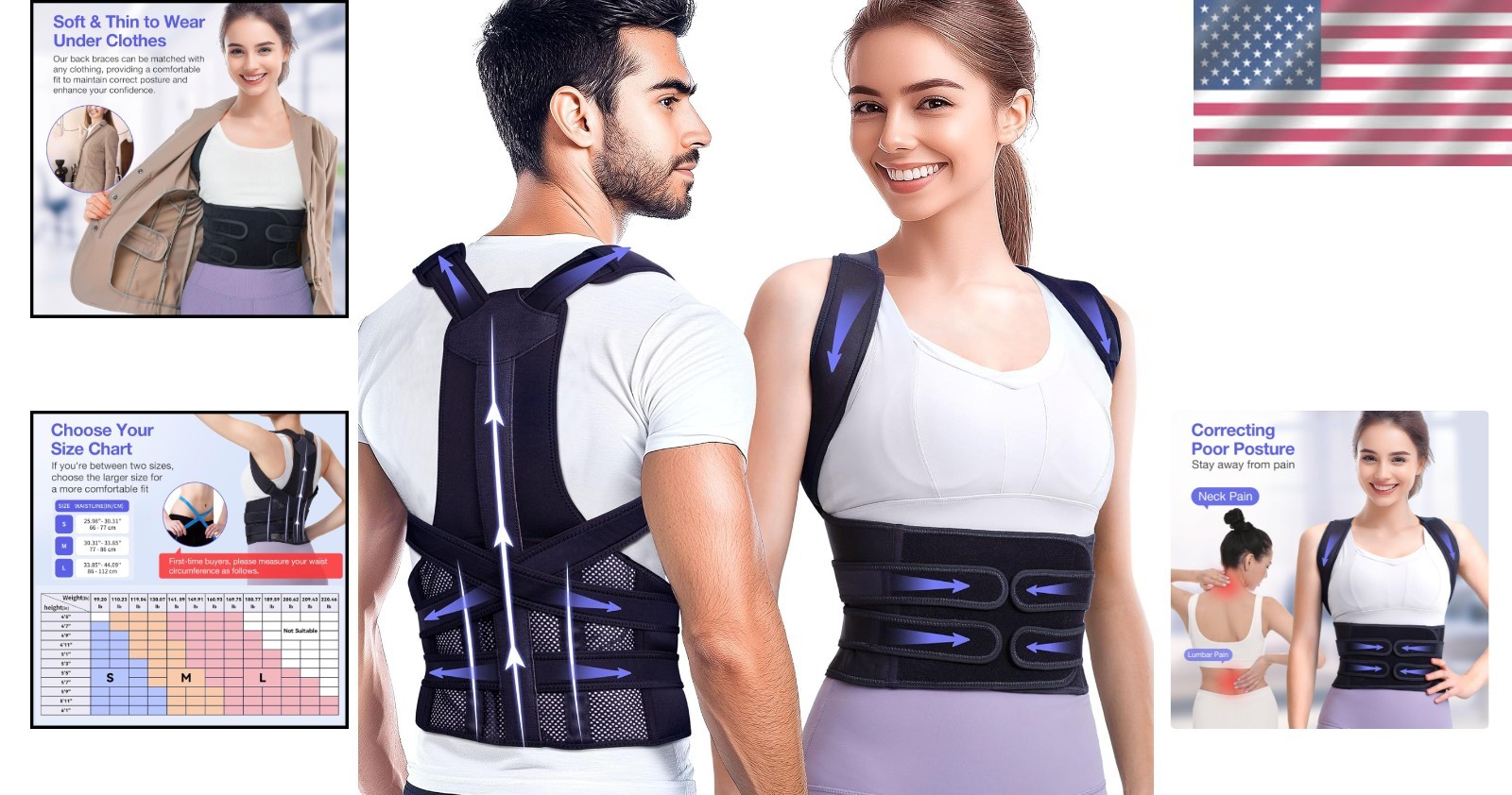 Ergonomic Full Back Support Brace for Posture Correction – FSA & HSA Eligible