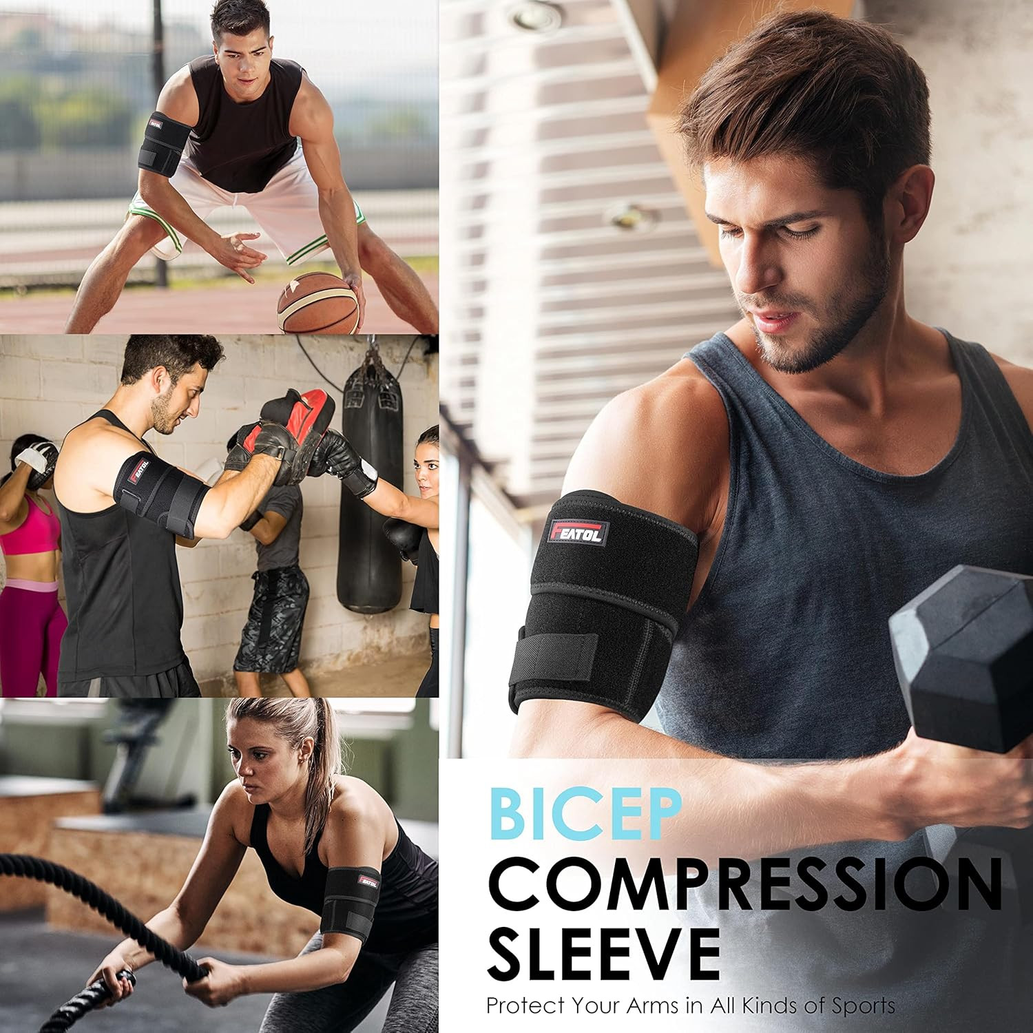 FEATOL Bicep Tendonitis Brace Compression Sleeve Support, Upper Arm Brace Tricep