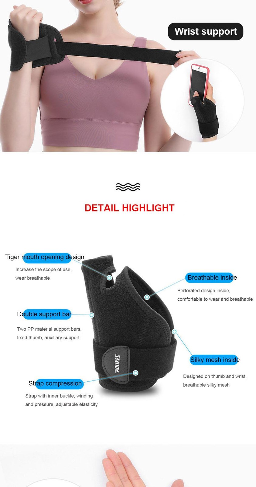 Aolikes 1pcs Wrist Brace Support Sprain Forearm Splint Band Strap Wristband Wris