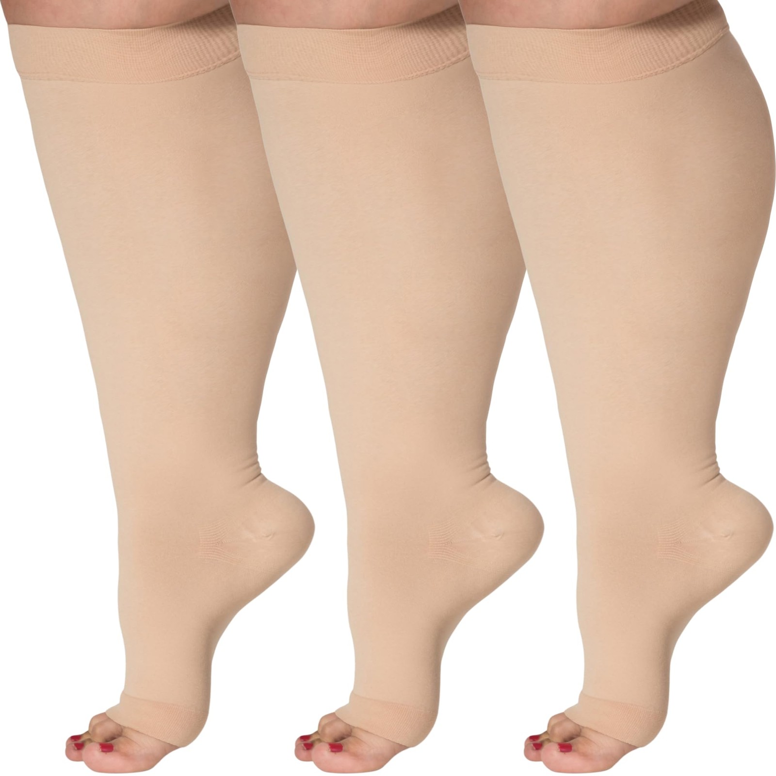 (3 Pairs) Toeless Wide Calf Compression Socks for and Men 15-20mmHg – Plus Si…