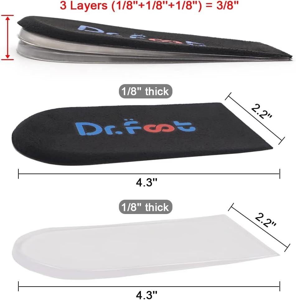 Foot Pain Relief Heel Lift Insoles – Washable Height Adjustable Inserts in Black