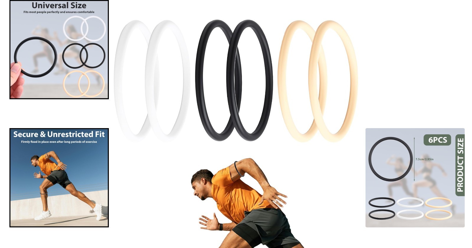 6 Count Patellar Knee Bands – Silicone Injury Prevention for Active Use