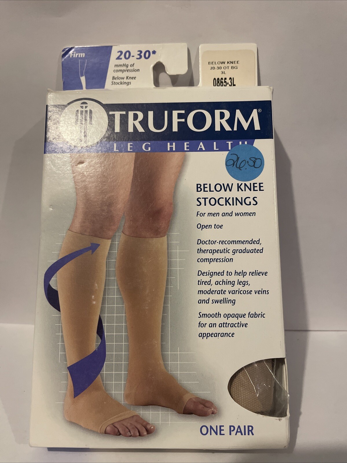 Truform 20-30 Below Knee Compression Stockings Open Toe Beige