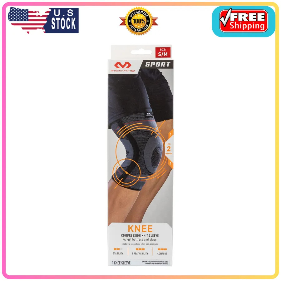 McDavid Knee Compression Knit Sleeve with Gel Buttress and Stays S/M