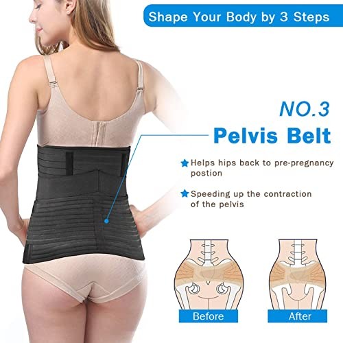 Postpartum Belly Band, 3-Piece Postpartum Girdle C One Size (US 4-12) Black
