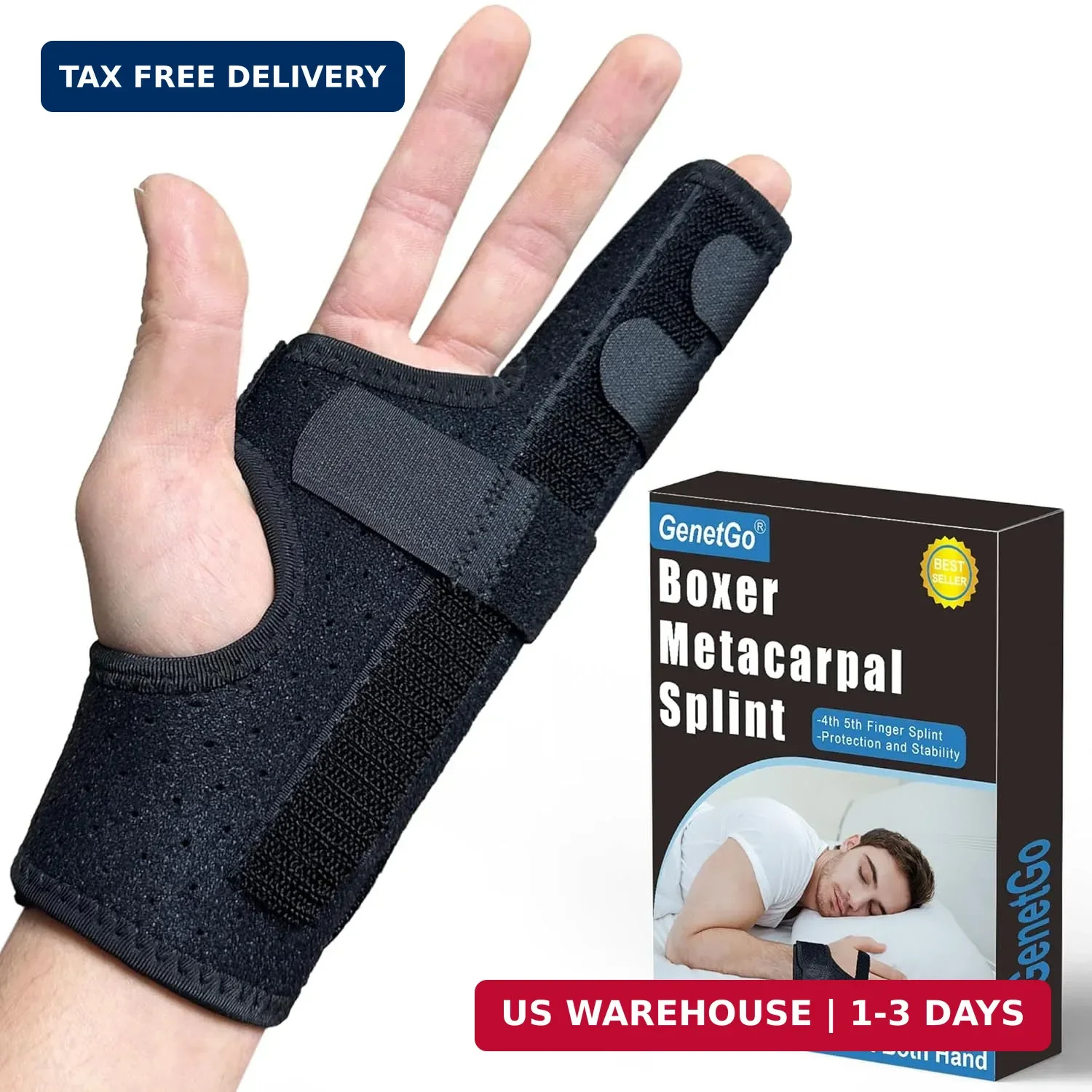 GenetGo Metacarpal Finger Splint Hand Brace – Pinky Ring Finger Immobilizer For