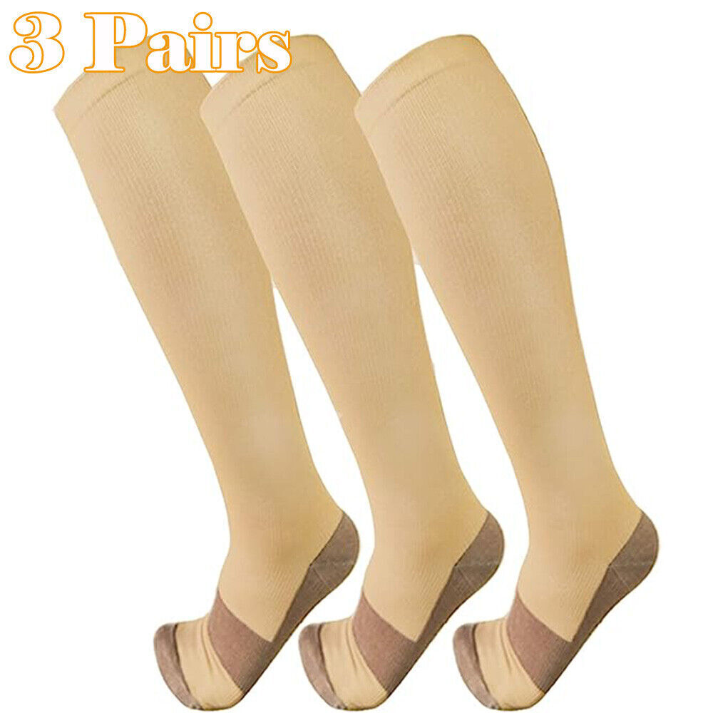 3 Pair Copper Infused Compression Socks 20-30mmHg Graduated Socks Men Women S-XL
