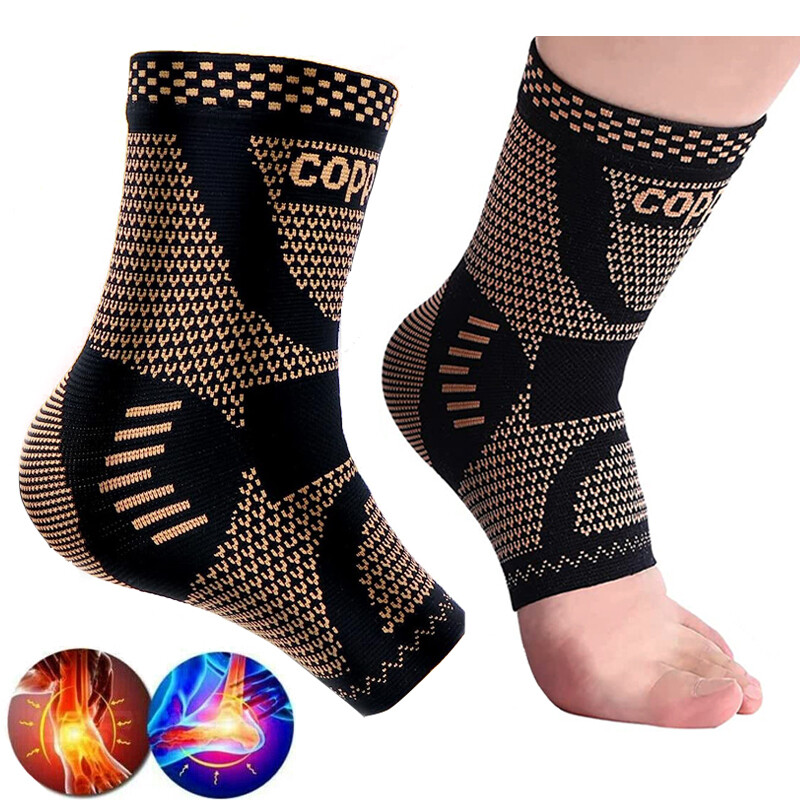Copper Ankle Support Brace Functional Compression Sleeve Socks Foot Pain Relief