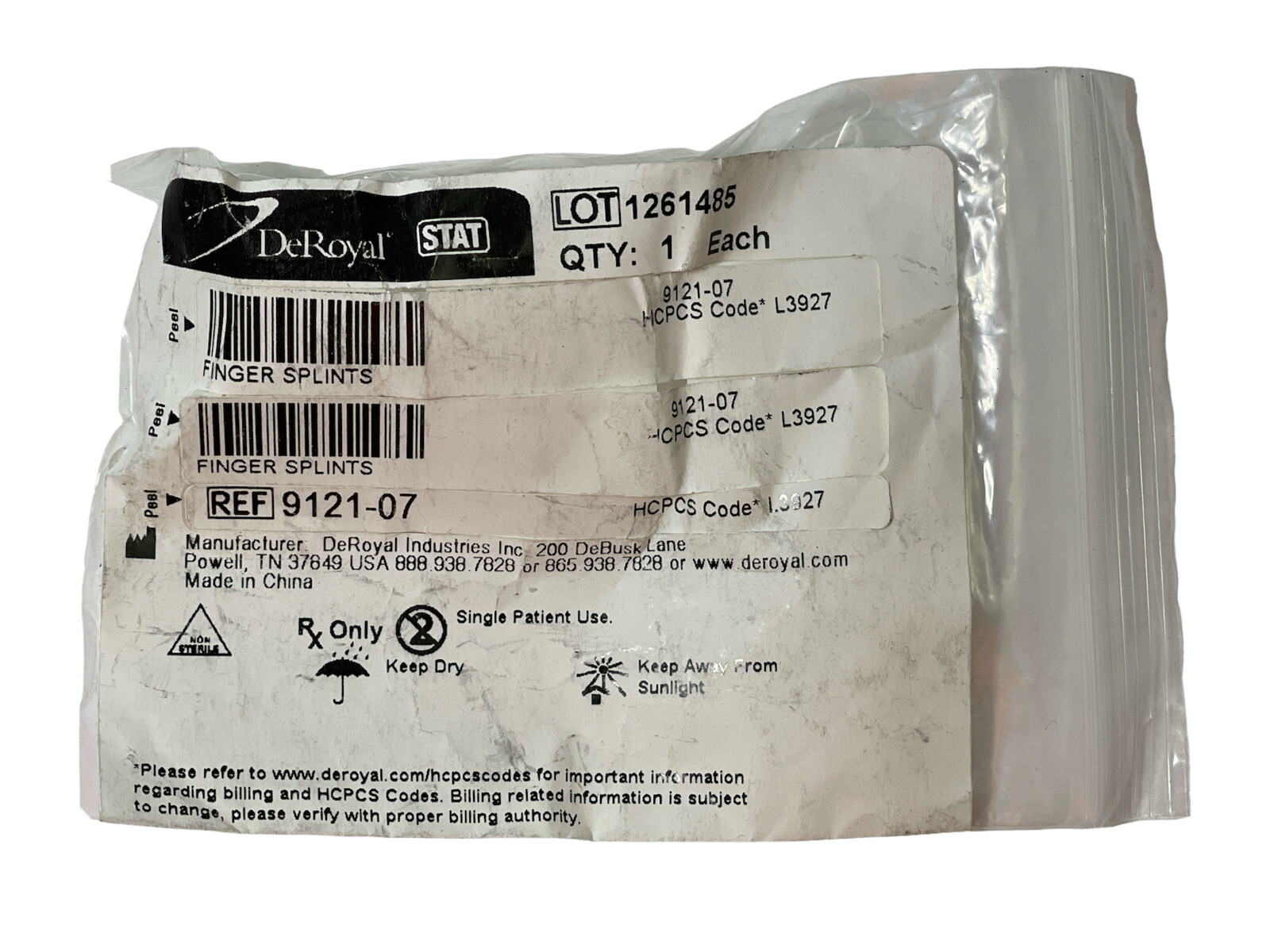 DeRoyal Open Tip Finger Splint Opaque Size 5 1/2 Left Or Right Hand