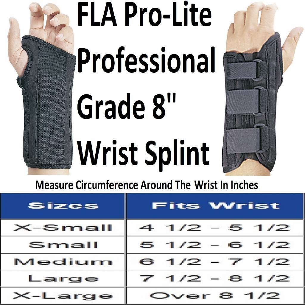 FLA Pro-Lite 8″ Wrist Splint Black Left Hand Large