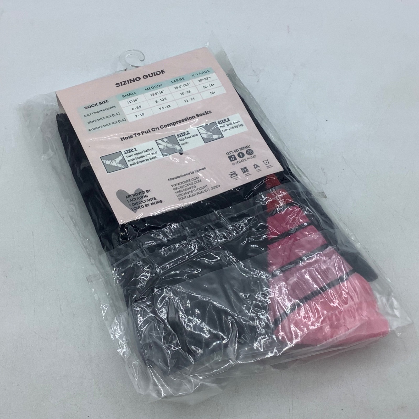 Zomee Black & Pink Compression Socks for Women Circulation Running Pregnancy XL