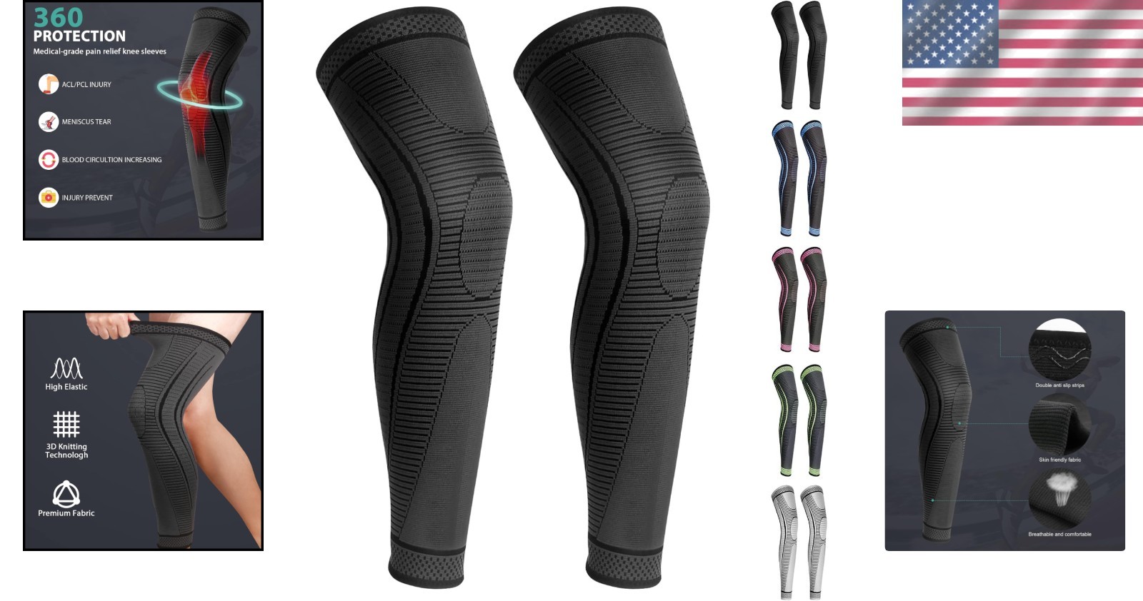 XX-Large Long Knee Compression Sleeves – 2 Pack with Efficient Blood Circulation