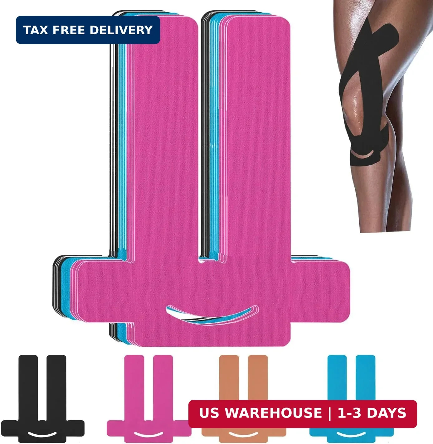 12 Count Precut Kinesiology Tape for Knees, Waterproof Knee Tape for Knee Pain R