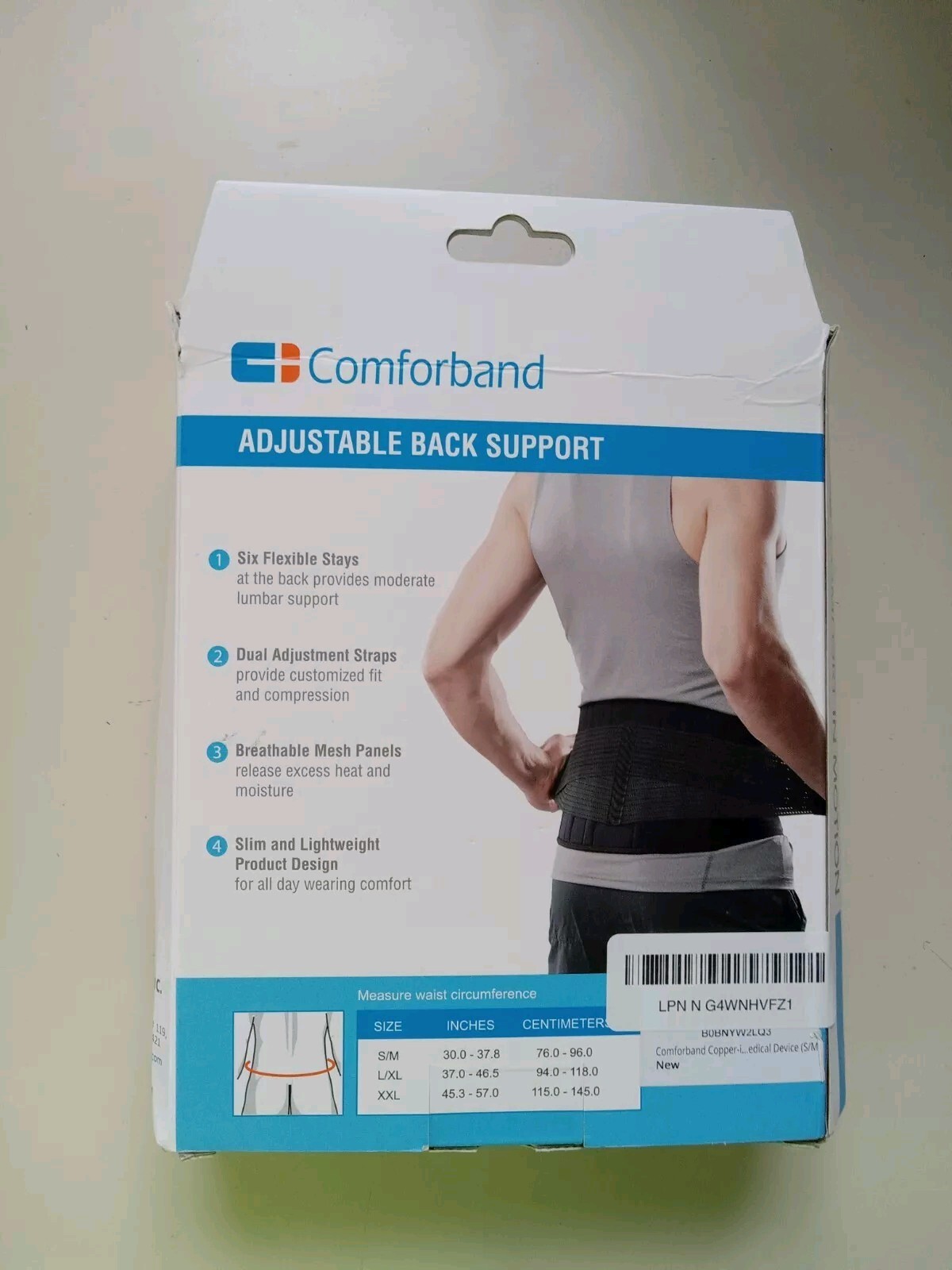 Comforband Adjustable Back Support Brace Size Small/Medium for Men and Women