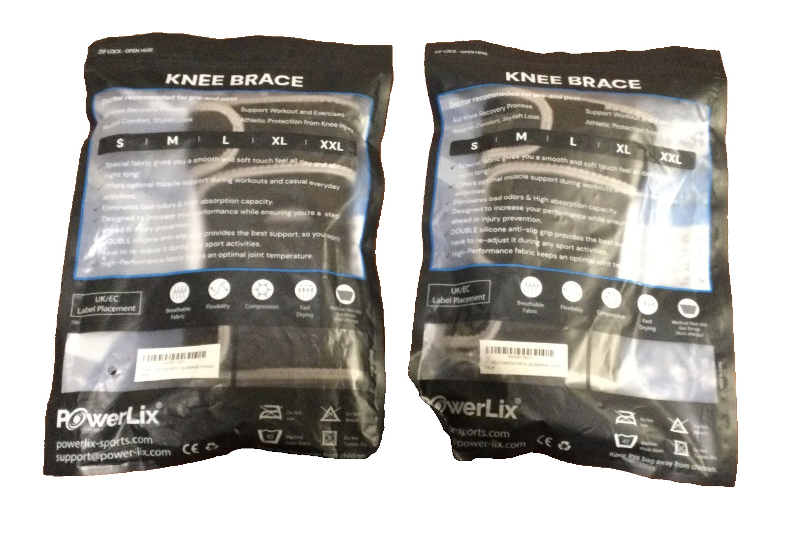 x2-PowerLix Knee Compression Brace Pair Men / Women Unisex Large New