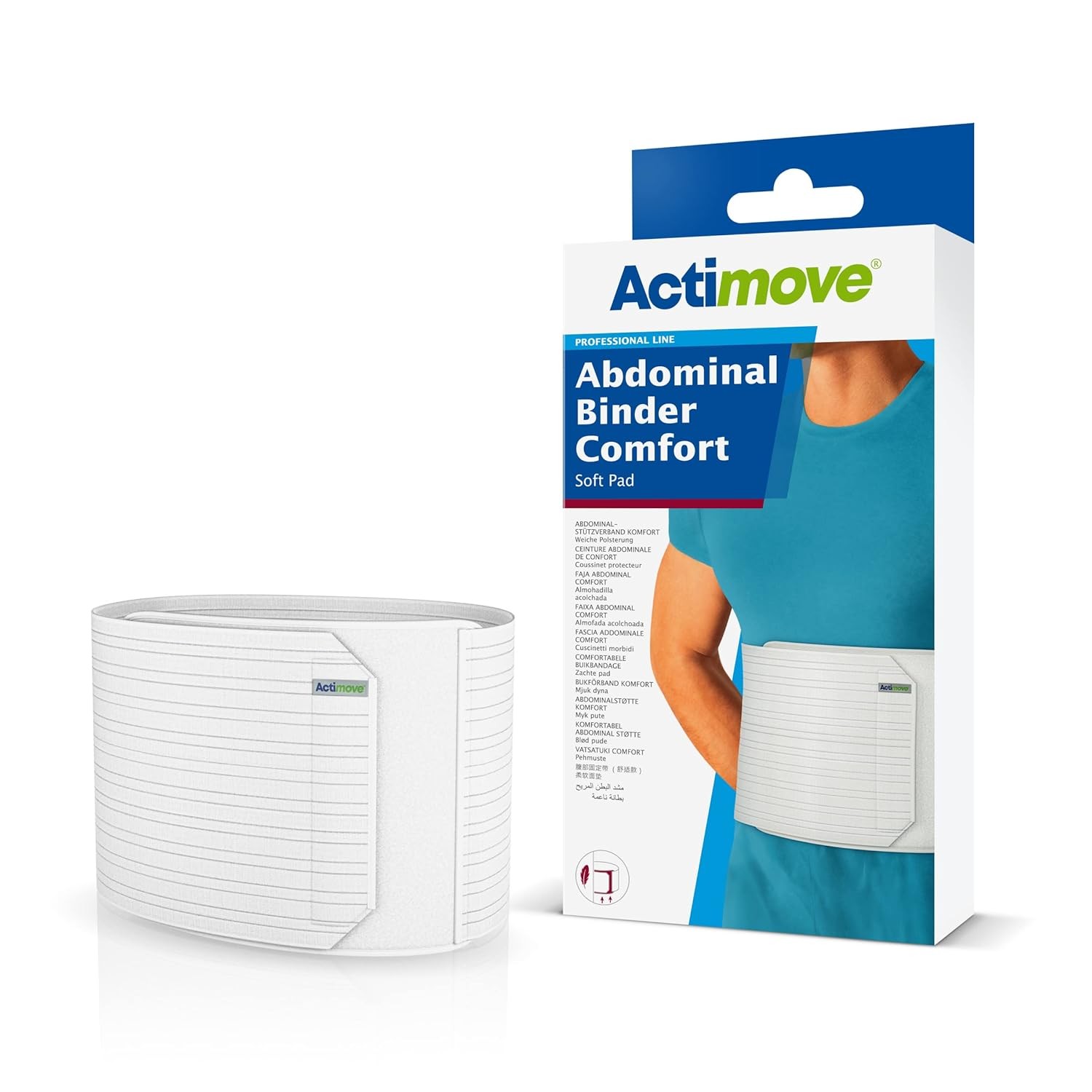 Actimove Abdominal Binder Comfort with Soft Pad, 9″ for Shorter Torso, Large