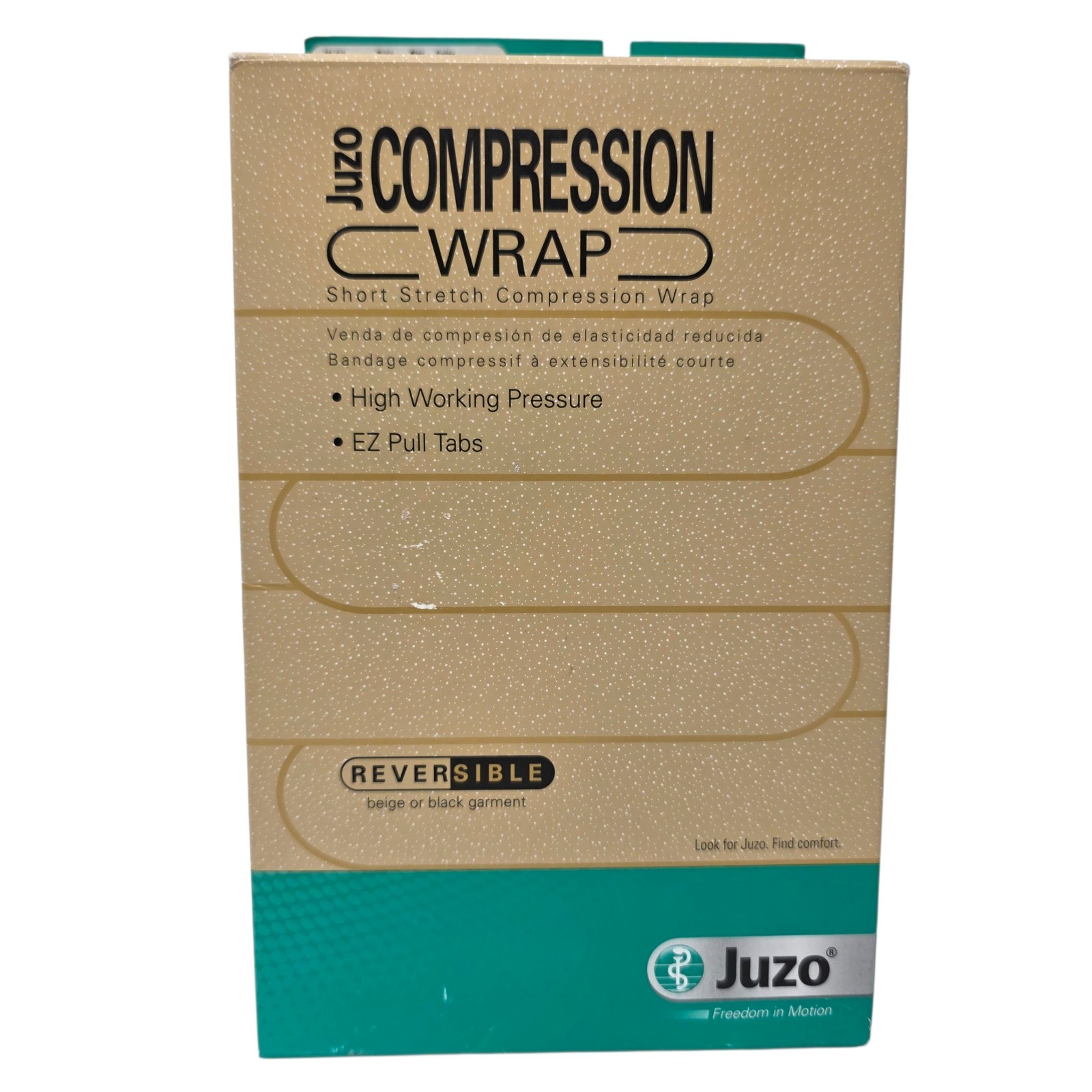 New Juzo 6000 BDR SMALL Reversible Beige Black Calf Wrap 30-60mmHg 27011