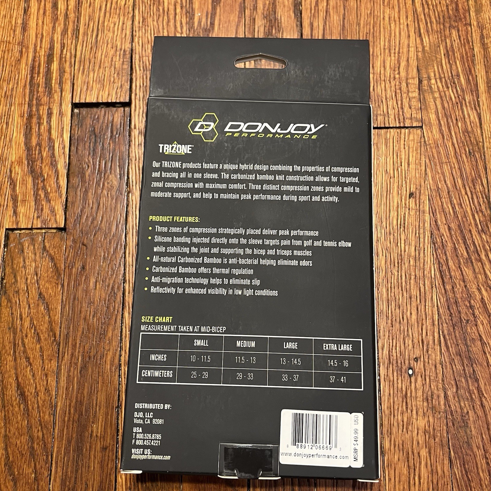 Donjoy Peeformance Trizone Arm Sleeve Mid Support Size Large NIB NEW Black