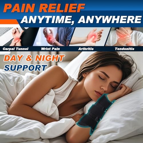 Carpal Tunnel Wrist Brace Night Support,Thumb Spica One Size Black-Right Hand