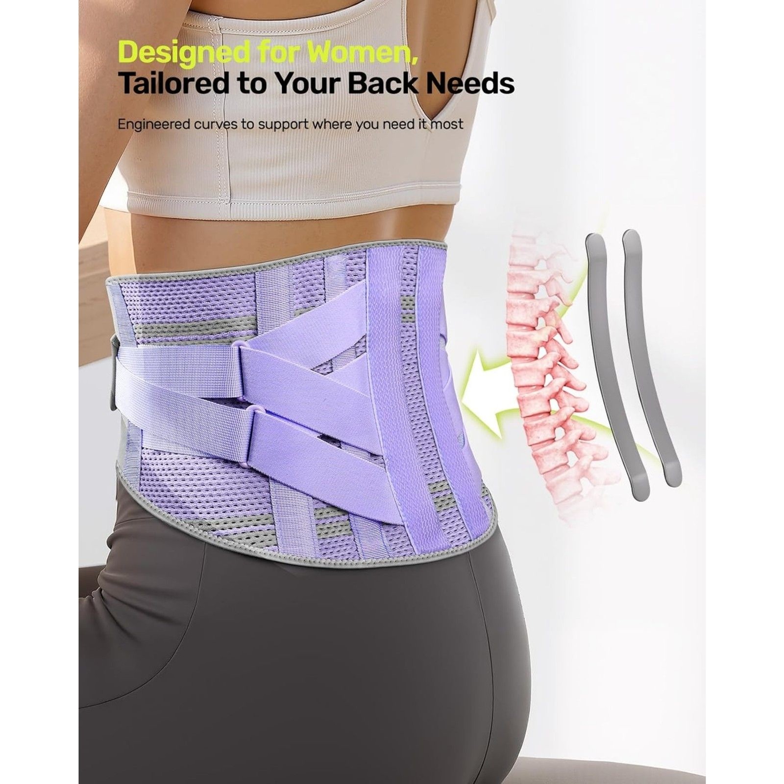 Women’s Back Brace Purple Size M Adjustable Breathable Lumbar Support