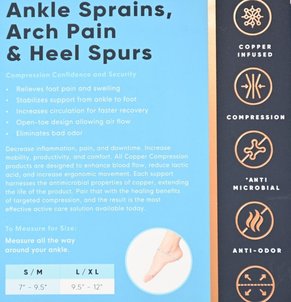 Copper Compression Foot Sleeve Copper Infused S/M 1 Pair