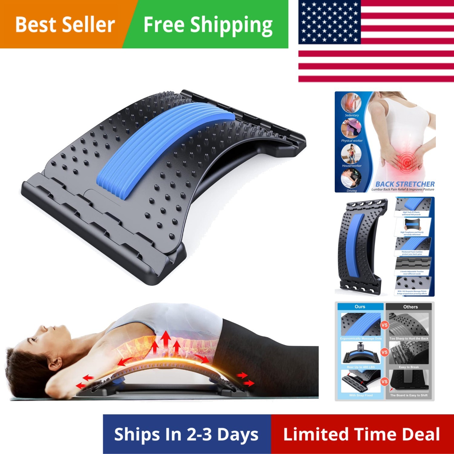 Back Stretcher for Lower Back Pain Relief, Multiple Level Adjustable Arch Lum…