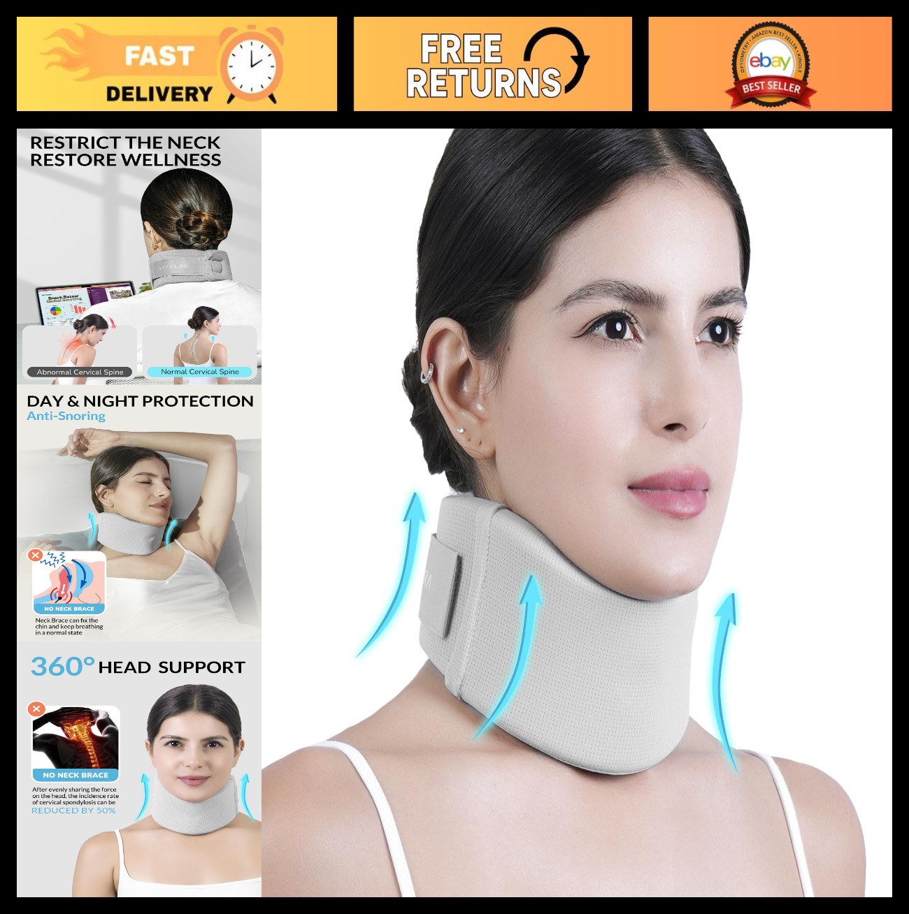 Soft Ice Silk Neck Brace – Breathable Cervical Collar for Pain Relief & Posture