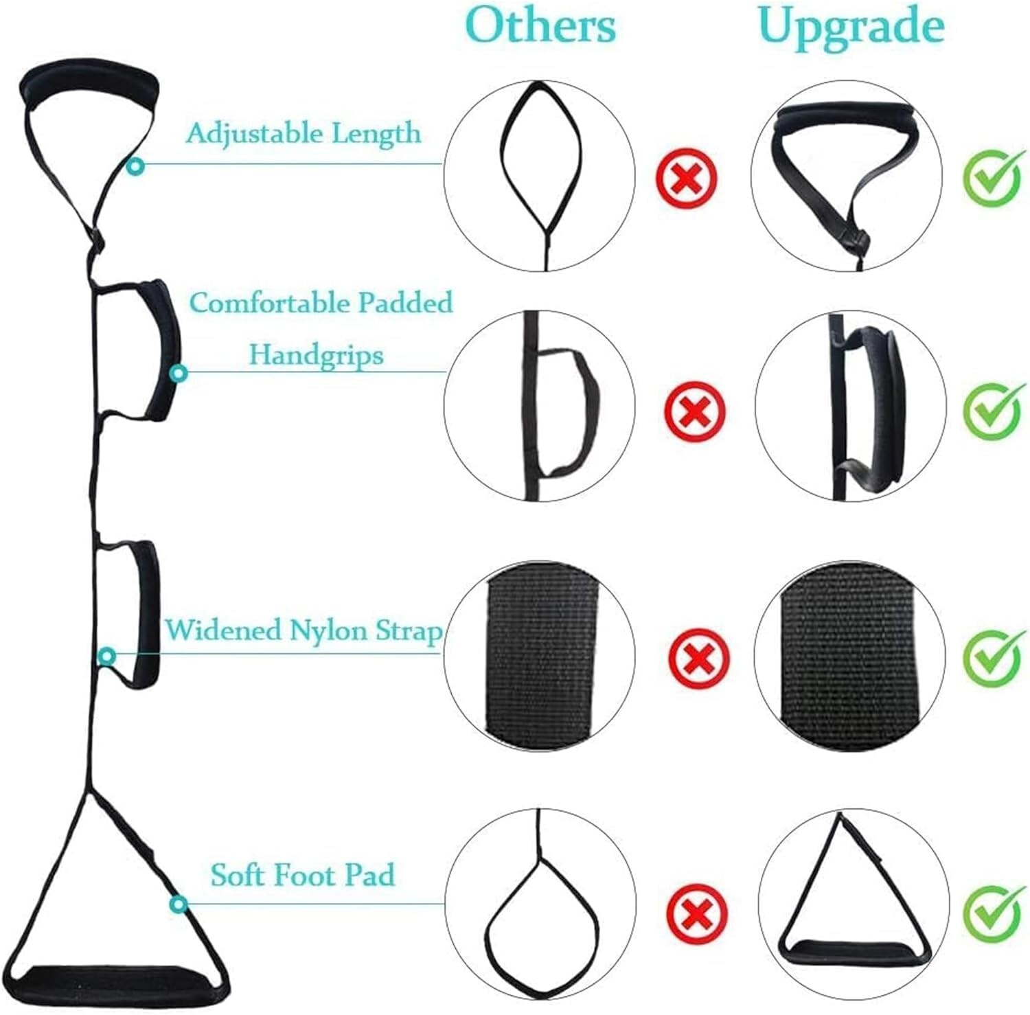 Correa para levantar piernas largas – 35-44 pulgadas, ajustable múltiples bucles