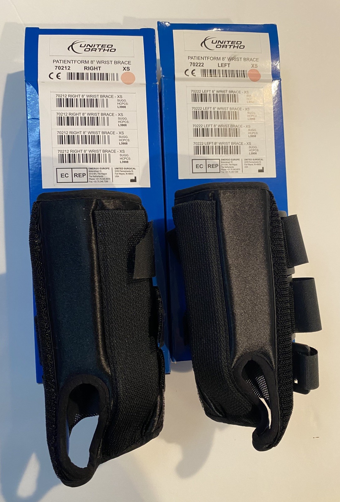 United Ortho Patientform 8” Wrist Braces- Right XS & Left XS carpal tunnel NEW