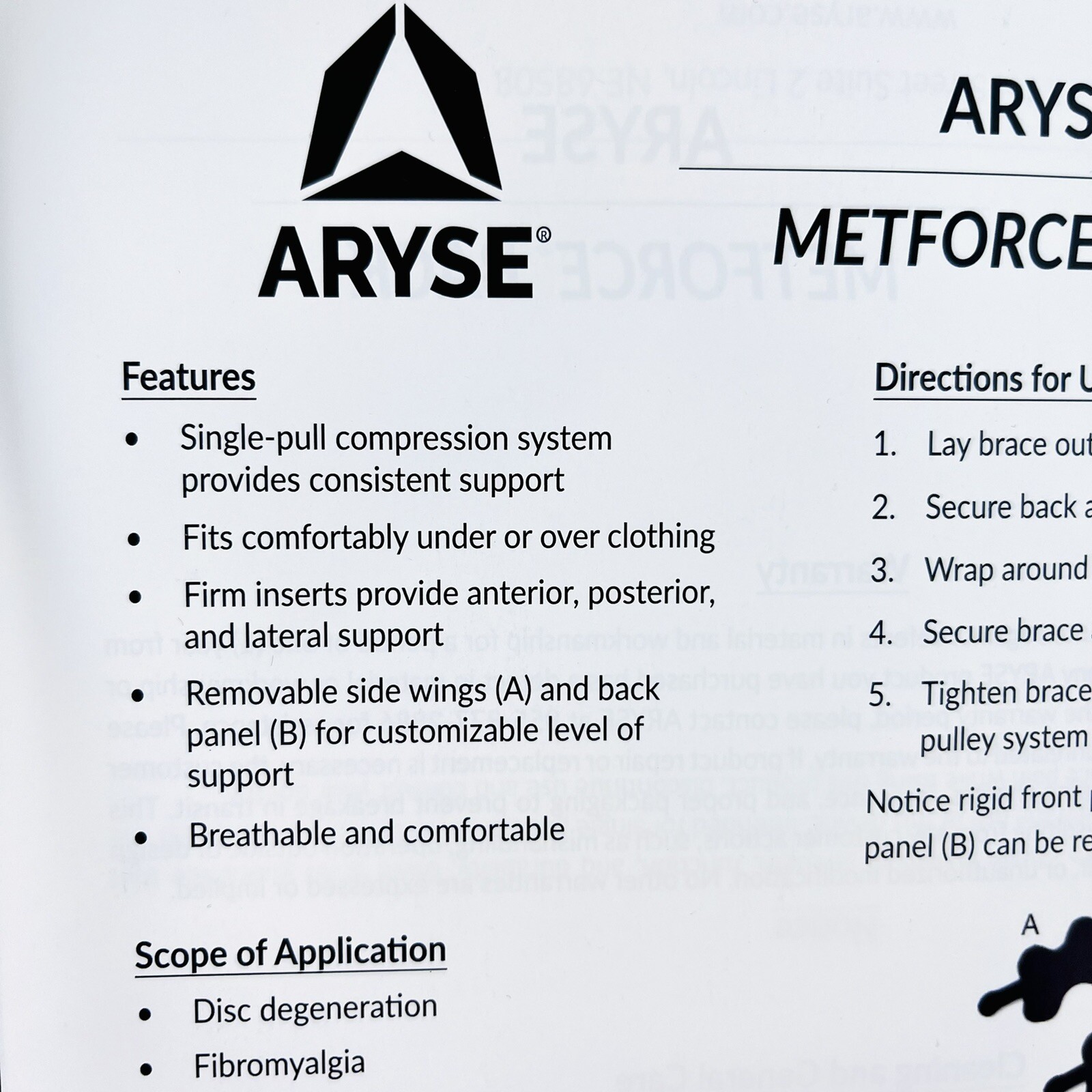 Aryse Metforce Compressive Back Brace AY 37/50-103 Adjustable Waist Large New